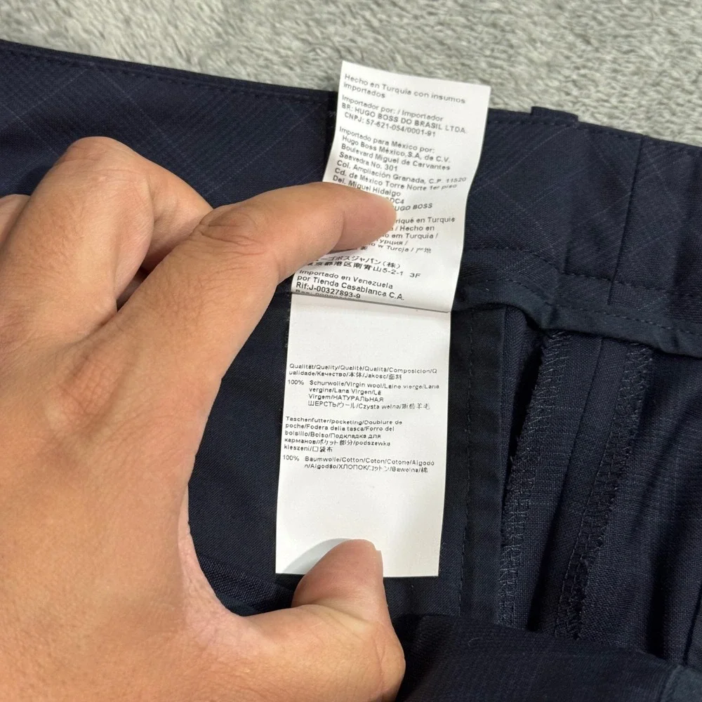 Hugo Boss Mens Navy Blue Glen Plaid 100% Virgin Wool Cuffed Dress Pants 38x23.5